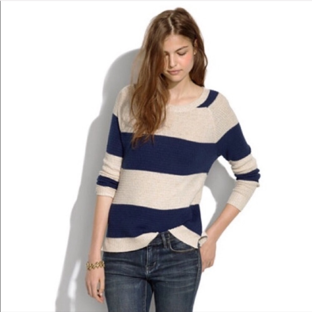 Madewell Leafstitch Striped Crew Neck Sweater